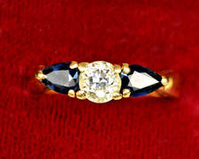 Art Deco antiker 14K Gold europäischer 1/2 Karat Diamant & blauer Saphir Ring