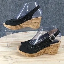 Spring Step Sandals Womens 35 Malana Casual Slingback Wedge Black Leather Italy