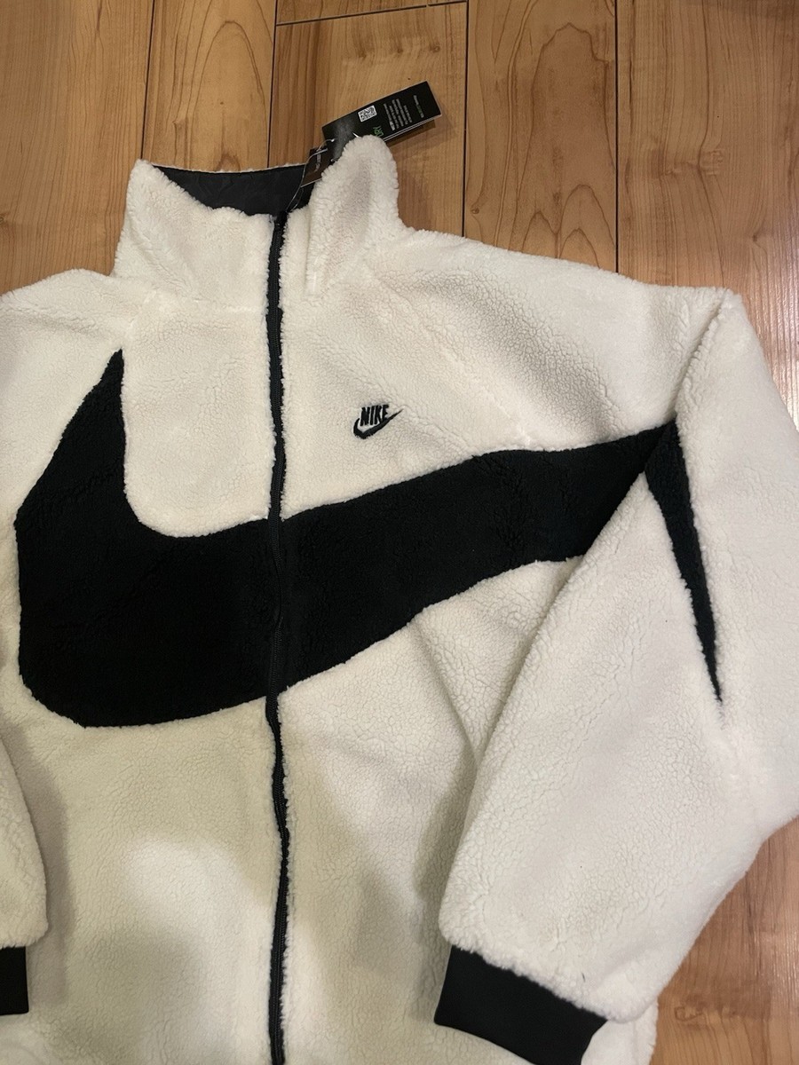 New! Nike Big Swoosh Reversible Boa Jacket, 3XL, White/Black, Sail