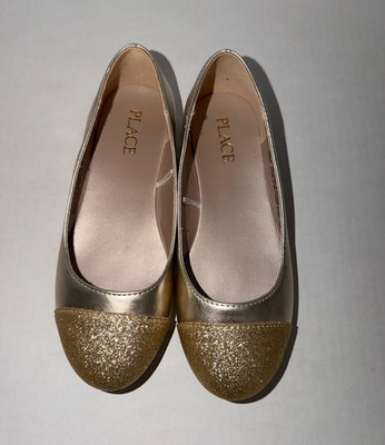 The Children's Place Girls Gold Glitter Toe Ballet Flats Slip-On - Size 13