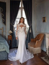 Detachable Sleeve Beaded Appliques Wedding Dress 3D Flower Mermaid Bridal Gowns