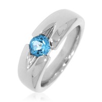 Xen Ring Mit 5 Mm Blautopas Ca. 0,54 Ct. Rhodiniert 54 / 17,2 Mm