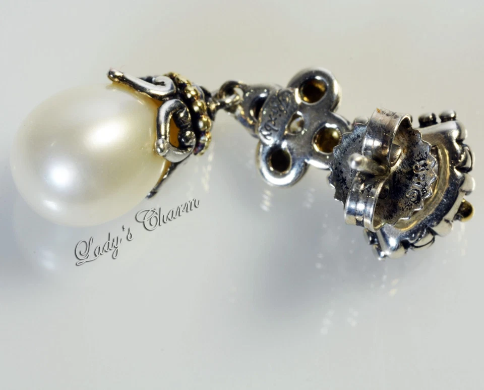 🦋 Pendientes colgantes PARE HE Barbara Bixby diamantes perlas blancas oro de ley 18 quilates Foto 3 de 4