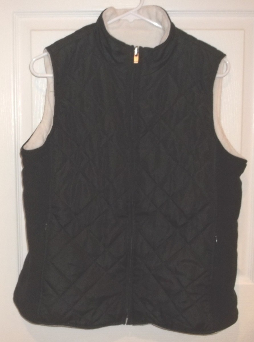 Womens IZOD~Reversible QUILTED VEST~size Large~NEW~Black White Winter  Insulated