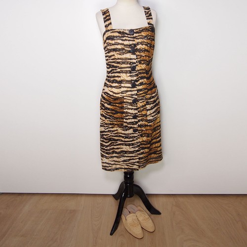 Dolce Gabbana Vestido Marrón Estampado Leopardo Rodilla Largo Trajes Mujer Size