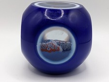 Vintage Murano Millefiori Paperweight Cobalt Blue Faceted Art Glass Italy MCM