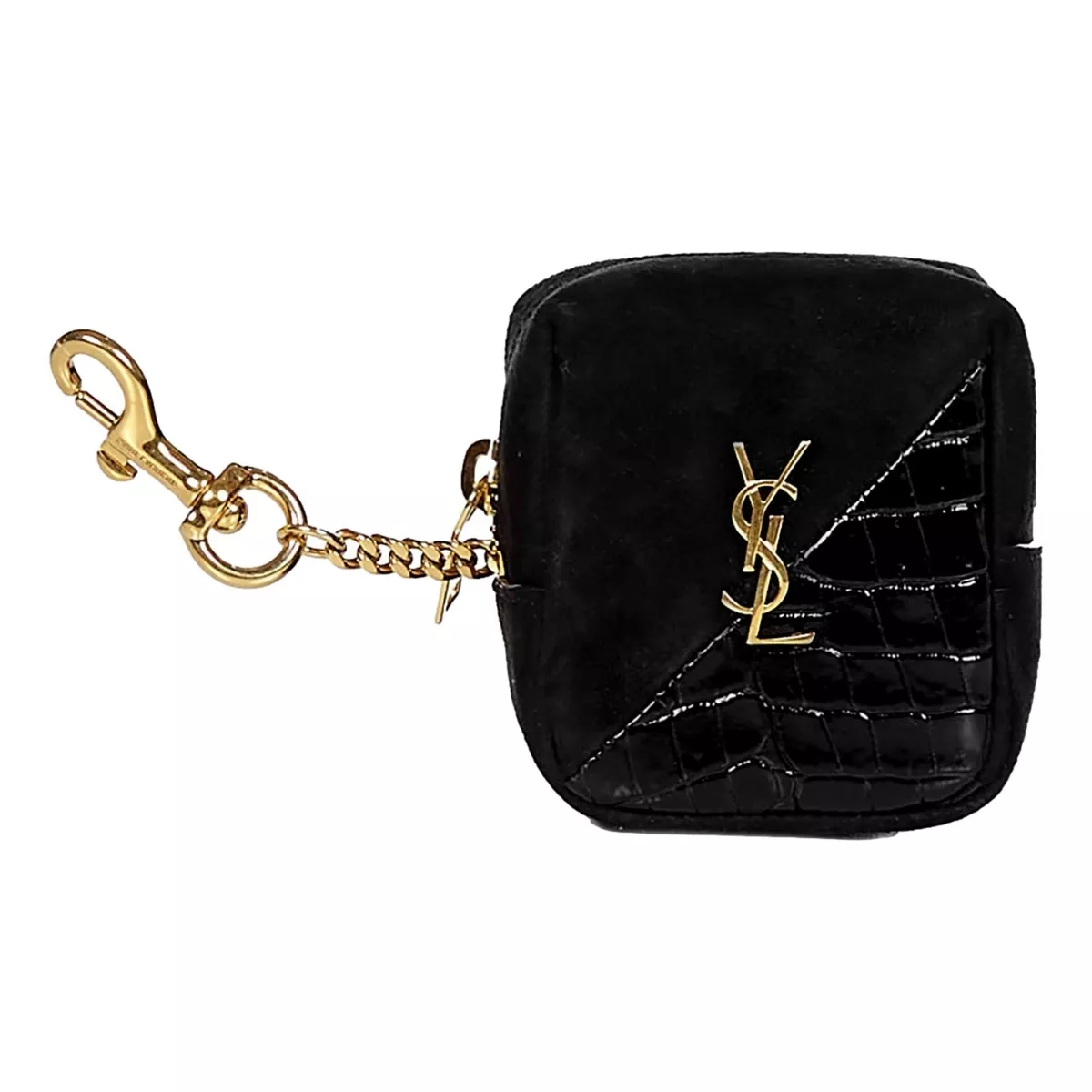 Saint Laurent Jamie YSL Keyring Cube Black Crocodile Print Leather 669964