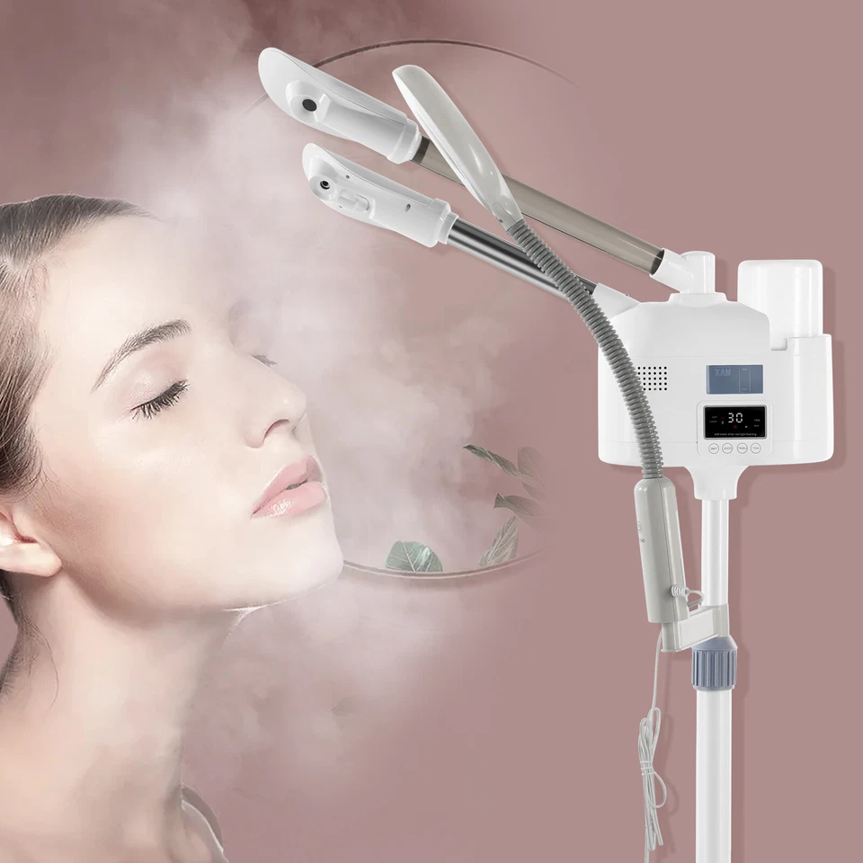 Vaporizador facial caliente/frío UV ozono 5X lámpara de aumento LCD cuidado de la piel salón belleza Foto 4 de 4