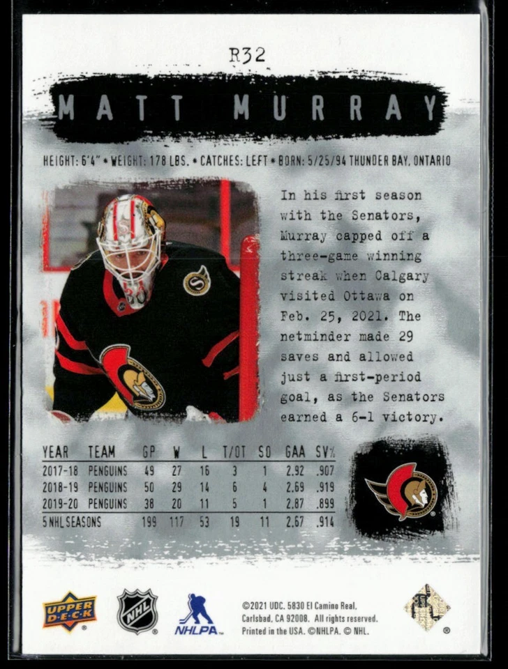 2020-21 SP Authentic 2000-01 Retro Matt Murray #R32 - Image 2 of 2