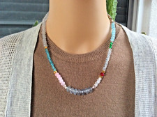NATURAL MULTI GEMSTONE AQUAMARINE PINK QUARTZ SUNDANCE CHARM ARTISAN NECKLACE