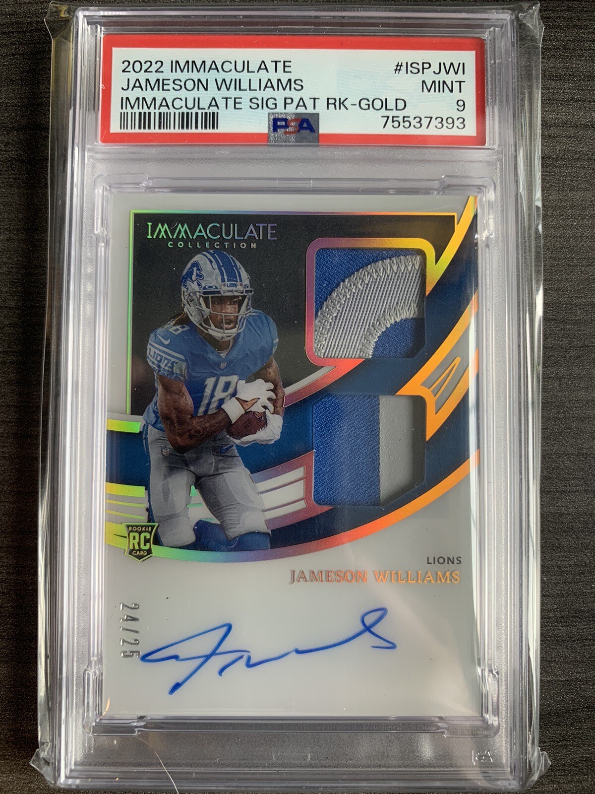 Jameson Williams Panini Immaculate Collection Immaculate Signature Patches Rookie #ISPJWI Gold