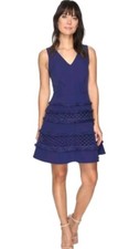Adelyn Rae Carol Woven Lace Fringe Fit Flare Dress, Deep Blue Size S Womens #C