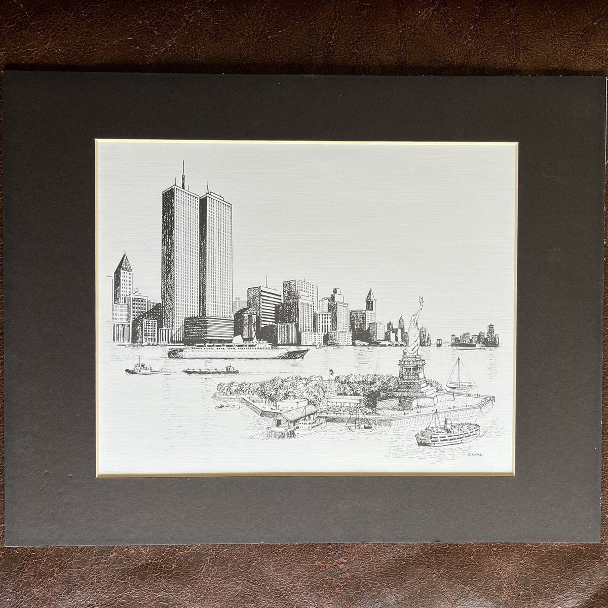 Vintage Pen and Ink print of New York City and Twin Towers by
