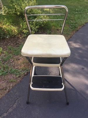Vintage Cosco 2 Step Stool Kitchen Seat Ivory Mid Century Modern