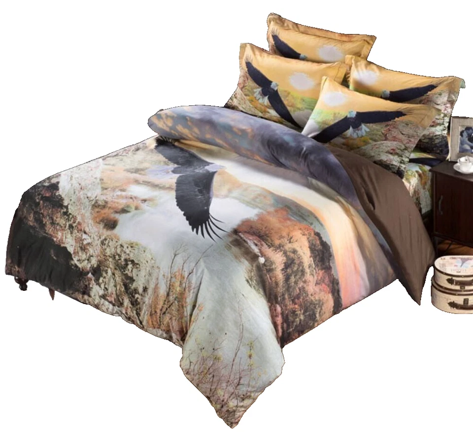 6 piezas. Juego de funda nórdica completa de polialgodón en marrón, amarillo y blanco para edredón Foto 2 de 4