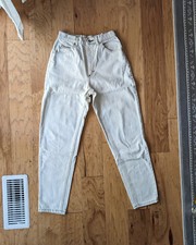 Lee Vintage 100 Cotton Women Mom Jeans High Rise Ivory Beige White 6 8 Petite