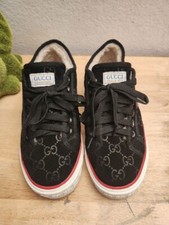 GUCCI Tennis 1977 Low Sneakers Size 5 BLK Canvas GG Canvas