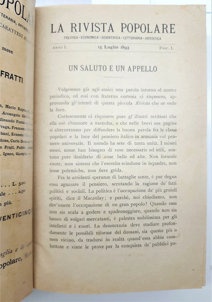 Mazzini Raccolta La rivista Popolare politica economia scientifica.. 1893 - Immagine 2 di 4