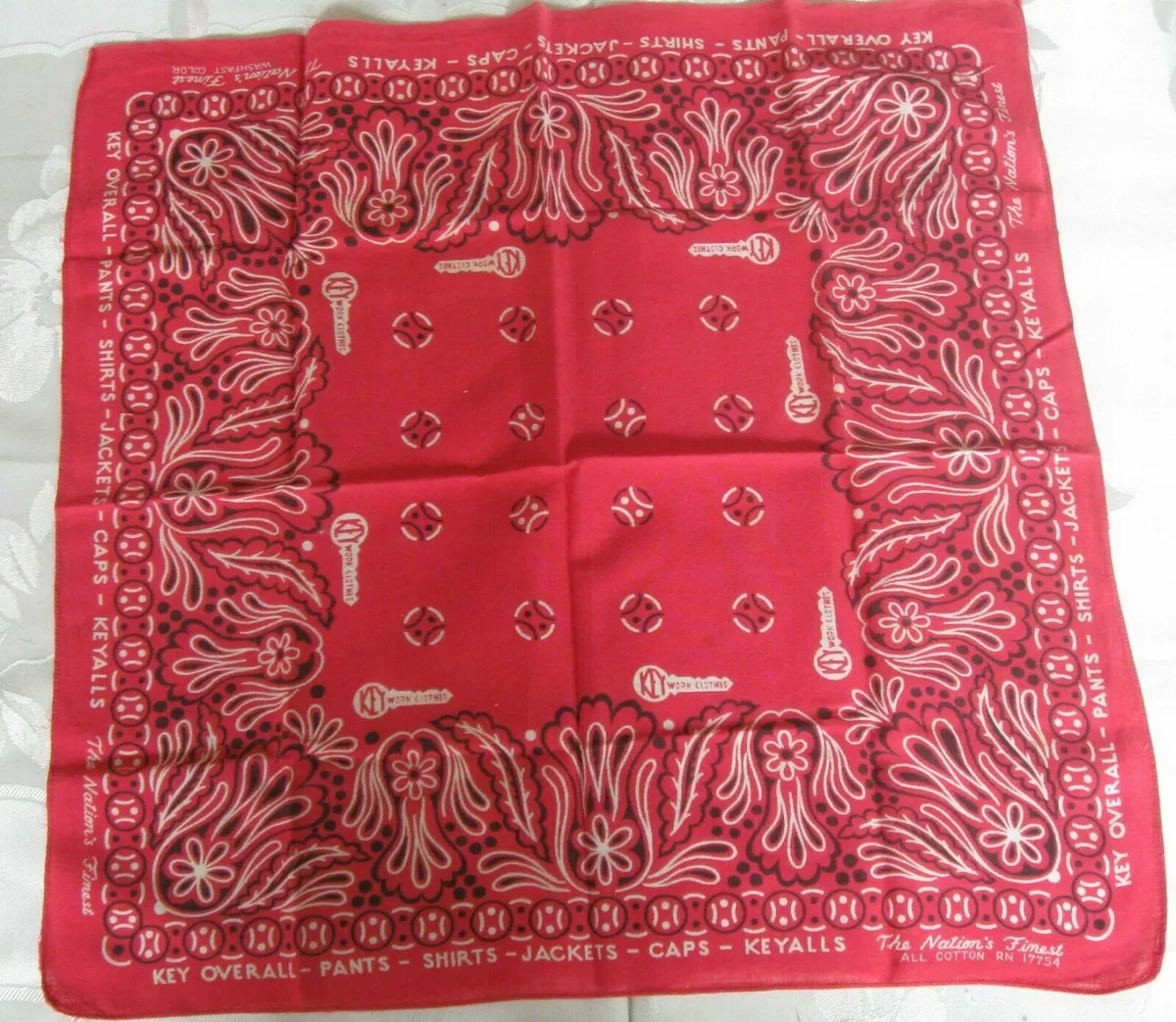 Vintage Bandana 1940s Key Overall Wrkwear Cowboy Western Headscarf 100%  Cotton