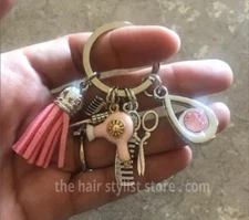 Brand New Beautiful Pink Hair Stylist Tassel Charms Keychain Gift