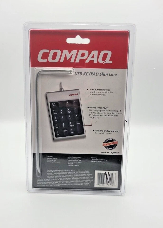 Numeric KEYPAD Wired COMPAQ SLIM LINE CPQ19NKP-F USB SLIM LINE 19 Keys - Image 2 of 2