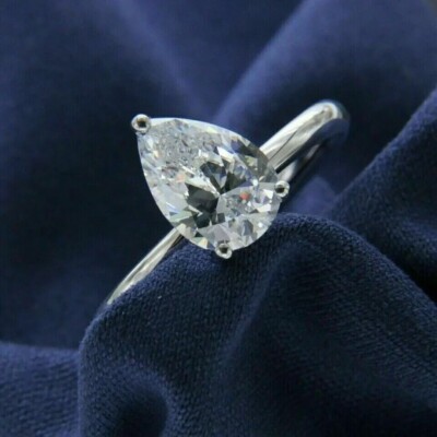 2 Ct Pear Cut Solitaire Simulated Wedding Engagement Ring 14k White Gold Plated