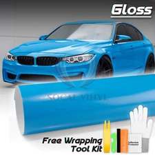 Gloss Glossy Sky Blue Car Vinyl Wrap Sticker Decal Film Air Release Bubble Free