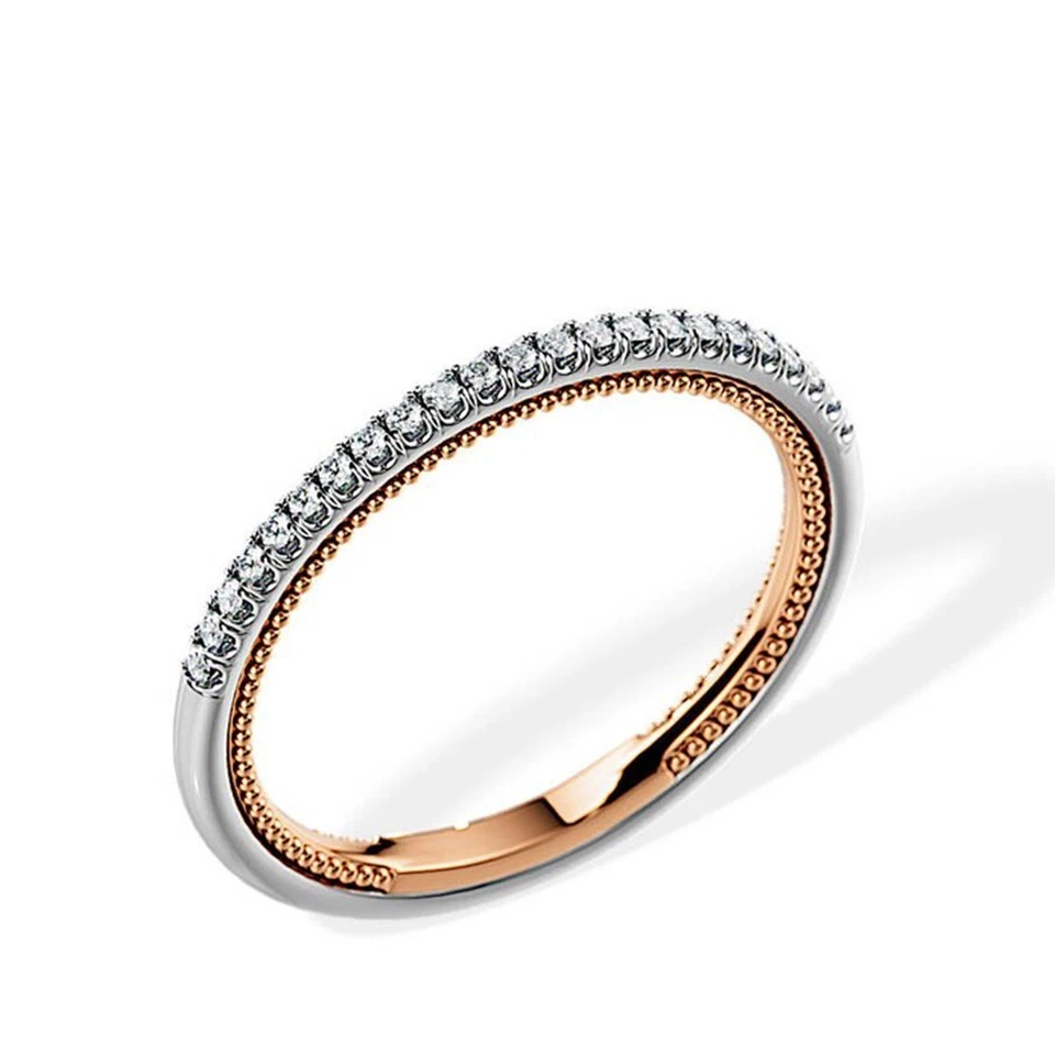 0.20 CT Round Cut Certified Lab Grown Diamond Wedding Band 18K Multi Tone Gold - Image 2 of 4