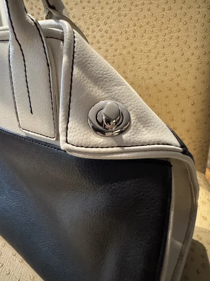 Bolsa tote de ombro TOD’S preta e branca couro pebble grande bolsa de mão ECU - Imagem 3 de 4