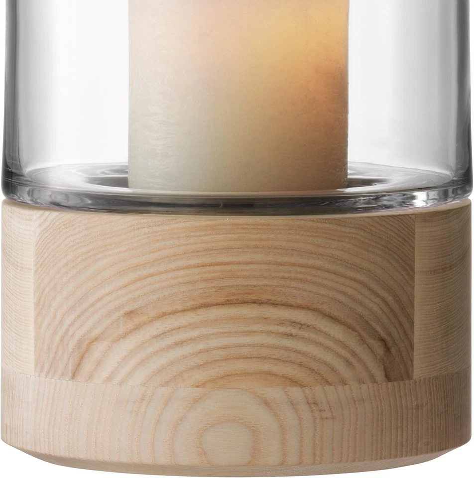 LW24 Lotta, Porta Candele Trasparente Con Base in Frassino, Altezza: 22.5 Cm - Immagine 2 di 4