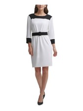 CALVIN KLEIN Womens Ivory 3/4 Sleeve Above The Knee Sheath Dress 4