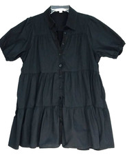 Hyfve CANDACE BABYDOLL Tiered Dress L Large 100% Cotton Lined Puff Sleeve Black