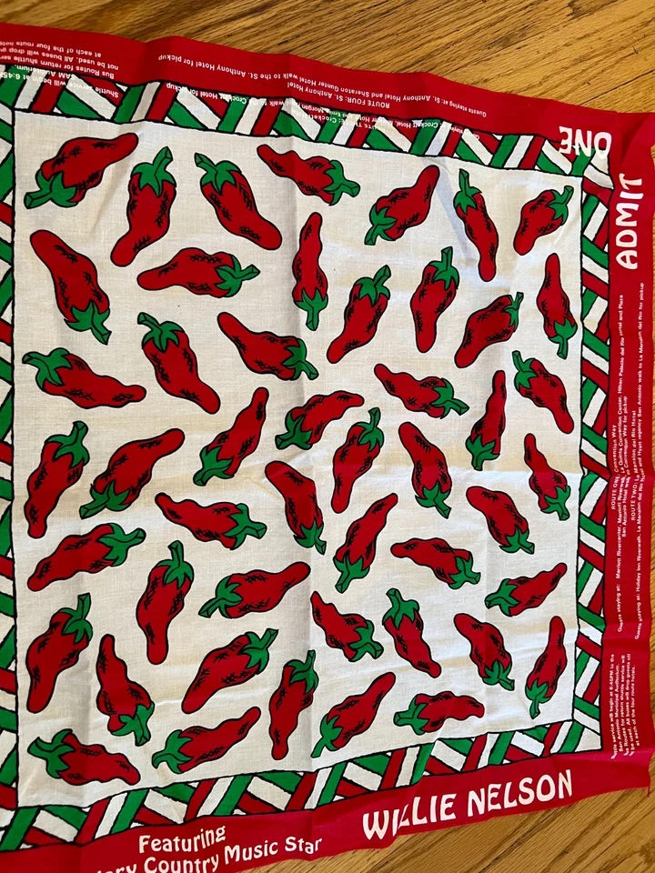 Antigo 1996 Willie Nelson The 22nd Ross Concert Hot Pepper Lenço Bandana Anos 90 - Imagem 3 de 4