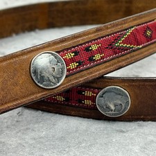 VTG Old West Leather Belt Men's 34 Buffalo Nickel Southwest Aztec Needlepoint