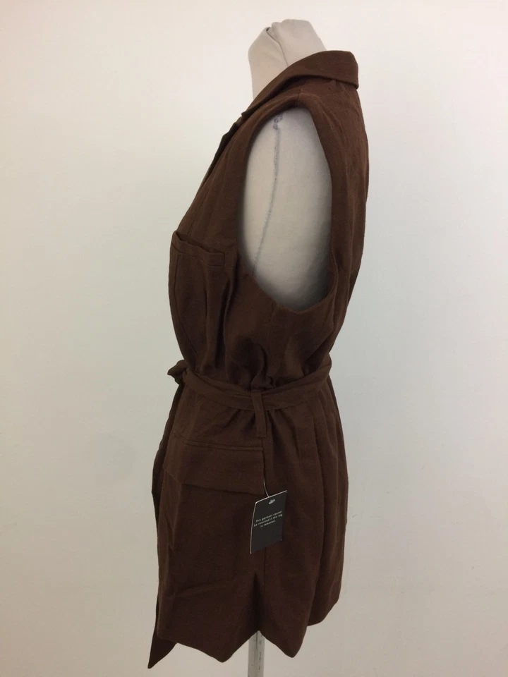 RO&ZO Women's Waistcoat Size 16 Chocolate Tie Regular Fit Linen Blend New F1 - Image 3 of 4