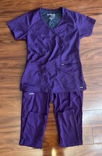 Grey's Anatomy Women's Purple Scrubs Set XS Spandex Top  Pants