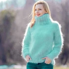 Green fuzzy light mohair sweater SuperTanya handmade luxurious pullover S-M