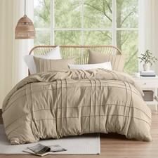 Khaki King Size Duvet Cover Set - 3-pc Pintuck Pleated Duvet Cover King, All Sea