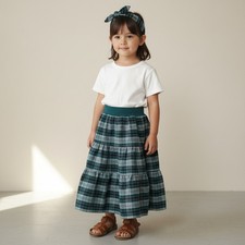 Skirt Girls 2/3 Maxi Blue Teal Plaid Ruffle Tier 100 Cotton Mom and Pop's Kids