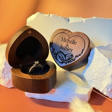 Engraved Heart Wooden Ring Box, Customised Wedding, Anniversary, Engagement Gift