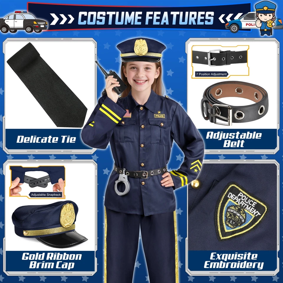 Conjunto de Disfraz de Policía Infantil con Uniforme, Accesorios para Halloween Vestir Foto 2 de 4