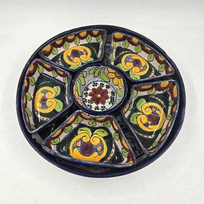 Talavera Floral Chip Dip Salsa Taco Serving Dish Mexican Pottery Tray Lead Free