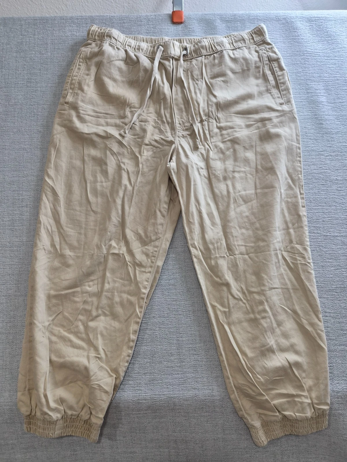 Mens Jogger Pants 33 Beige Tapered Leg Drawstring Streetwear Outdoor Everyday
