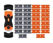 Glue Remover Double Edged Scraper Tool with 15 Steel Blades and 15 Plastic Blade