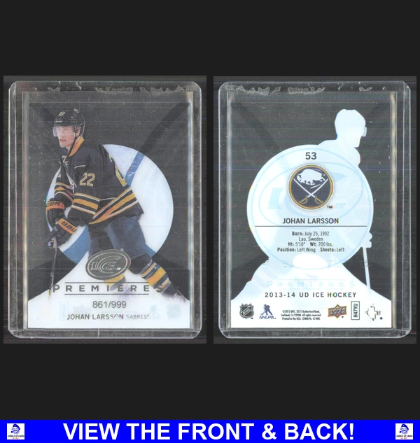 Johan Larsson 2013 Upper Deck Ice /999 Acetate Premieres RC Buffalo Sabres 53 - Image 3 of 3