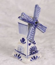Delft small salt cruet blue & white windmill 3 inches tall no stopper