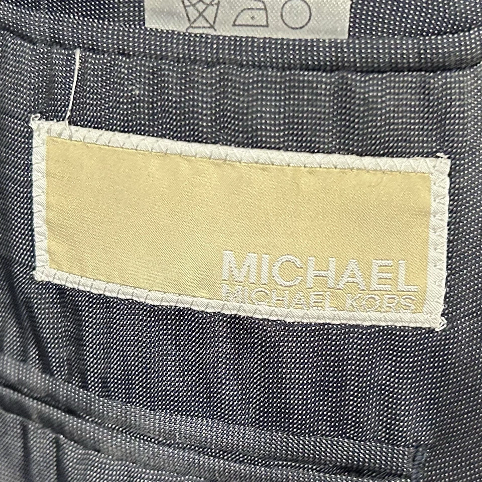 Michael Kors 44L Suit 36x30 Flat Front Navy Pinstriped Wool Two Button Vented - Image 4 of 4