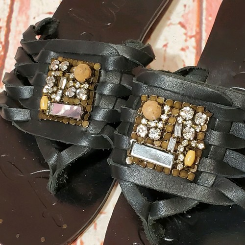 Sam Edelman Größe 7 Bryce Leder Sandalen Flip Flops verzierte Strasssteine Perlen - Bild 8 von 8