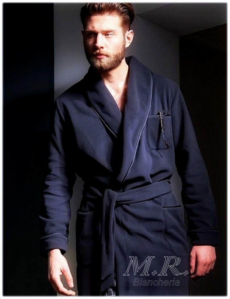 VESTAGLIA DA CAMERA UOMO COLORE BLU COLLO SCIALLATO MICRO PAIL