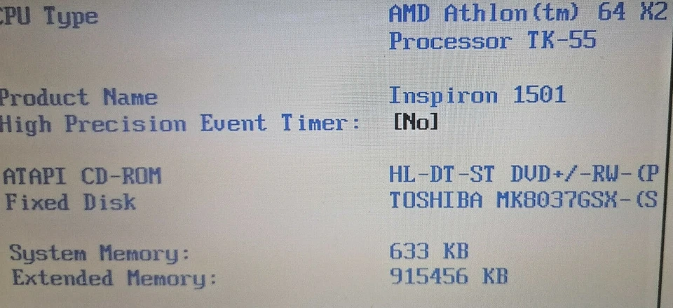 FOR PARTS 15.4" Dell Inspiron 1501 TK-55 (Athlon 64 X2/1.8GHz /1GB DDR2/NO HDD) - Image 2 of 4